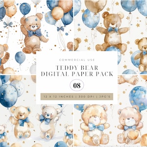 Modèles d'ours en peluche doux pour projets de bricolage de baby shower, parfaits pour la décoration de chambre d'enfant et le scrapbooking, thème bébé garçon, paquet de papier, usage commercial