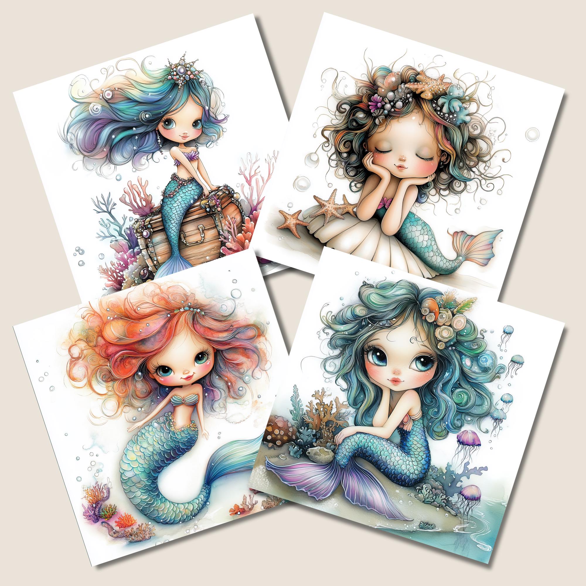 Whimsical Watercolor Mermaid Clipart Set | Fantasy PNG for Scrapbooking ...