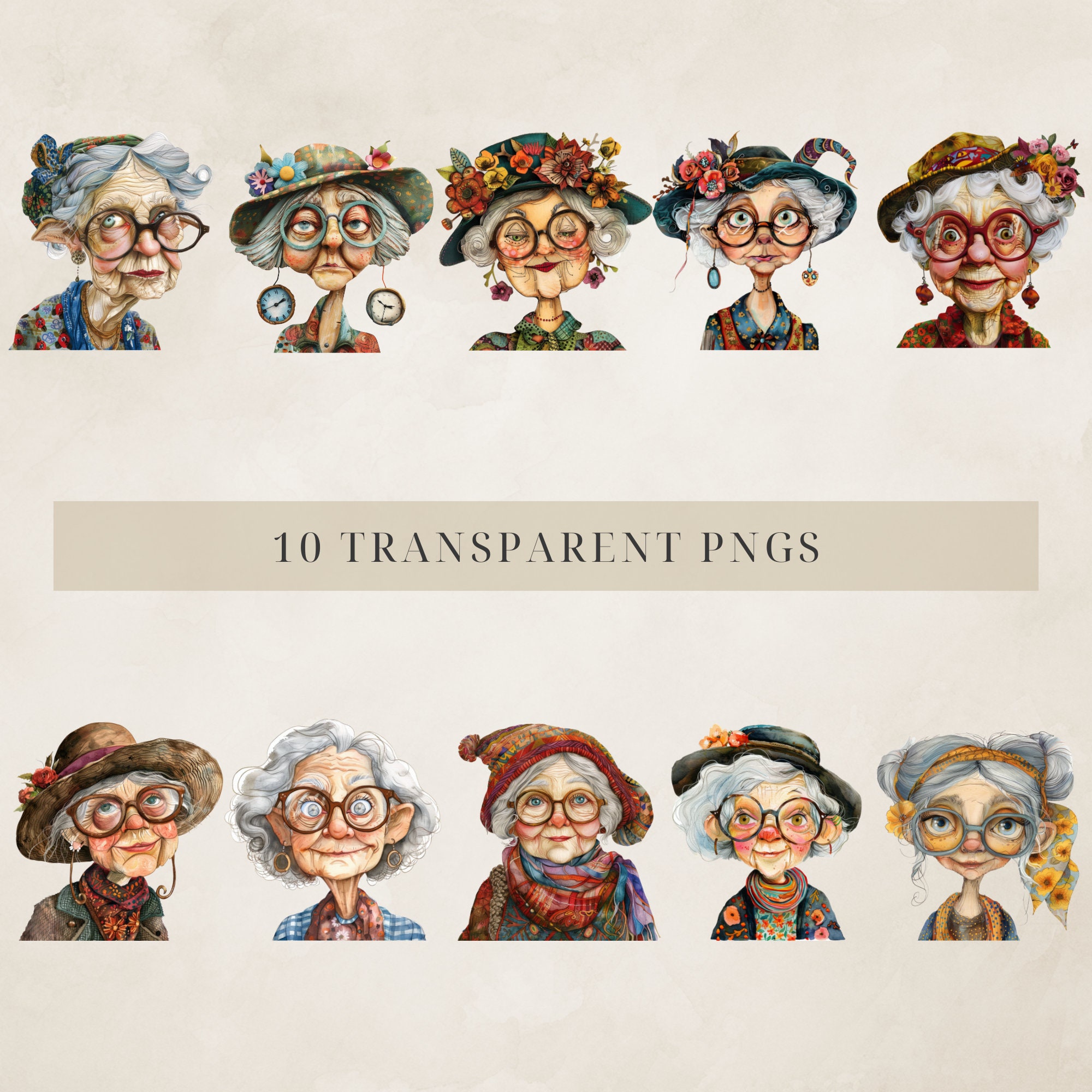 Quirky Old Lady Clipart | Funny Sassy Grandmas PNG for Scrapbooking ...