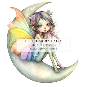 Fées Petite Lune Clipart | PNG de fées fantaisistes | Fées originales pour carnets, fabrication de cartes, travaux manuels, invitations | Utilisation commerciale