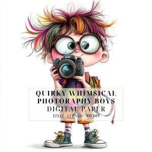 Eigenzinnige grillige fotograaf-clipart | PNG's voor jongensfotograaf | Doe-het-zelf knutselen, tijdschriften, scrapbooking, kaarten maken | Commercieel gebruik