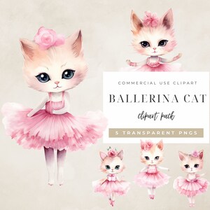 Charmant lot de cliparts de chats ballerines kawaii, ensemble de cliparts chats ballerines fantaisistes pour un usage commercial, parfait pour vos projets créatifs