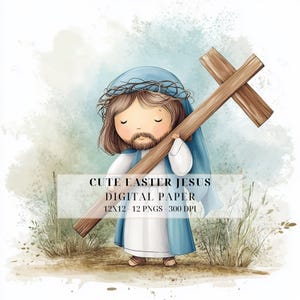Lindo clipart de Jesús de Pascua / PNG cristiano / Clipart religioso / Resurrección de Jesús / Manualidades, tarjetas, álbumes de recortes, historias bíblicas