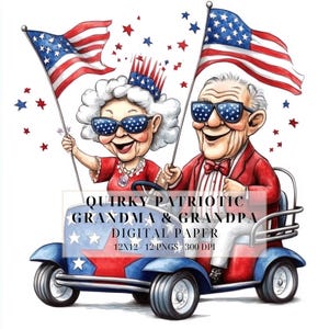 Lustig Vaterländisch älteres Paar Clipart | 4. Juli Oma & Opa PNG | Schrulliger Unabhängigkeitstag PNG | Party lädt ein Kommerzielle Nutzung