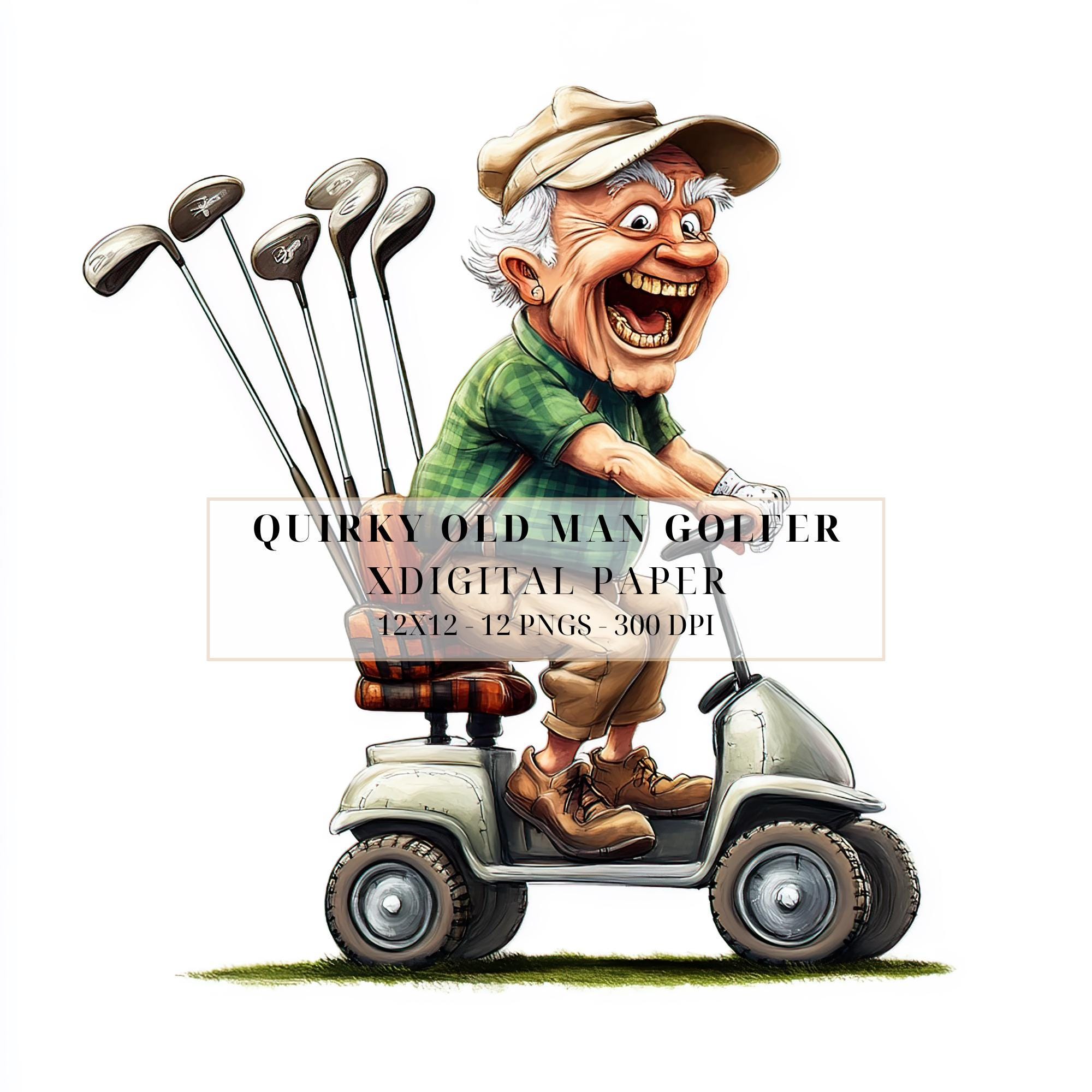 Quirky Old Man Golfers Clipart | Whimsical Golfing Old Men | Watercolor PNG | Scrapbooking, Junk Journals, Card Making, Commercial Use