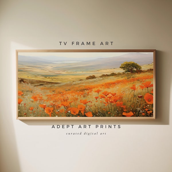 Poppy Field Samsung TV Frame Art | Vintage Print Country Landscape Digital Download I Field of Poppies Art For Samsung LG Frame tv I S 2