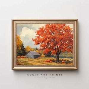 Pumpkin Spice Folk Wall Art Print Village Autumn Season Fall Harvest Pumpkins Country Farmhouse Home Decor Digital Art Download FP 14