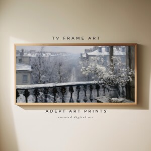 Frame TV Vintage Art Winter Paris Terrace Neutral l Muted Town Painting, Neutral Oil Painting, Art for TV, Digital Download Frame TV Art|W 2