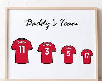 Impresión de camiseta de fútbol personalizada / Arte mural familiar de fútbol / Nombres personalizados