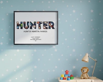 Impresión personalizada con nombre de superhéroe / Arte mural infantil personalizado / Regalo de cumpleaños