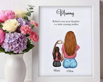Impresión personalizada con cita de madre e hija / Ilustración de cumpleaños de mamá personalizada
