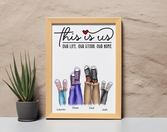 Impresión personalizada de retrato familiar de zapatos / Arte de zapatos personalizado / Recuerdo familiar