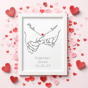 Personalised Holding Hand Print, Valentines Day Gift, Anniversary Gift, Custom Handprint Art, Couple&#39;s Keepsake, A4