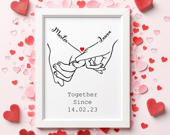 Impresión personalizada de manos tomadas / Arte mural personalizado para parejas / Regalo de aniversario