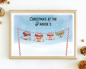 Impresión personalizada de jersey navideño familiar / Arte mural navideño personalizado / Recuerdo navideño