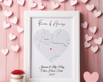 Impresión personalizada de mapa del amor / Arte mural personalizado para parejas / Regalo de aniversario
