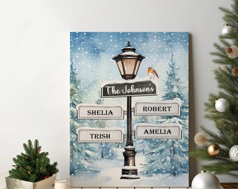 Impresión personalizada de farola navideña familiar / Arte mural navideño personalizado