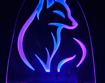 Fox Night Light Home Decor Ambient Lighting | LED | Remote-Controlled Color-Changing | Laser Engraved Acrylic | Customizable LED Colors