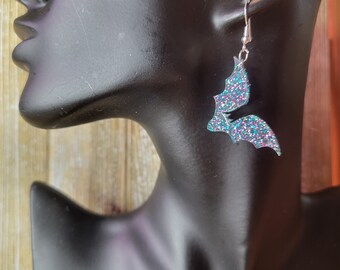 Custom Glitter Bat Earrings - Unique Acrylic Dangle, Spooky Chic Jewelry for Costume Parties or Quirky Birthday Presents
