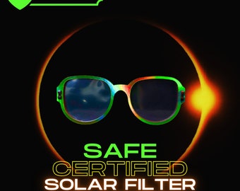 Lunettes filtrantes solaires sur mesure Eclipse 2024 | Filtre solaire certifié | Souvenir du 8 avril 2024