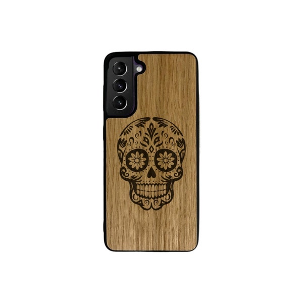 Coque de téléphone en Bois Enowood Samsung Galaxy S Fabrication française Artisanale - Tête de mort Mexicaine