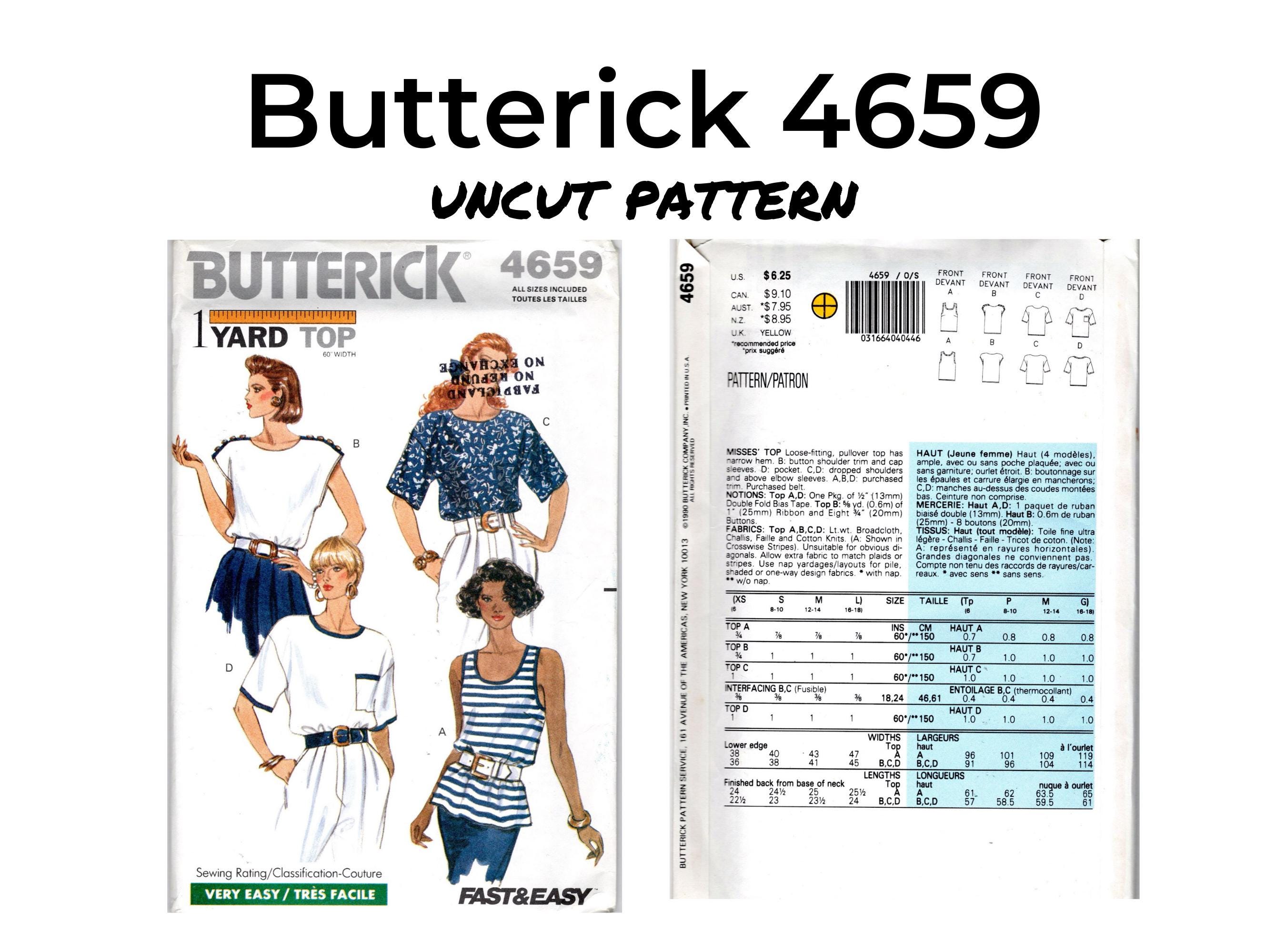 Butterick 4659 Misses' Top Sewing Pattern, Sizes XS-L, 1990s