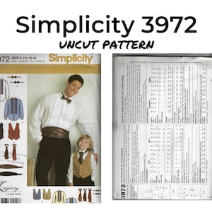 Simplicity 3972 Camicie da smoking da uomo e da ragazzo, papillon, gilet, cravatta, fascia, modello di cucito in carta, non tagliato, modello multi-taglia, 2006