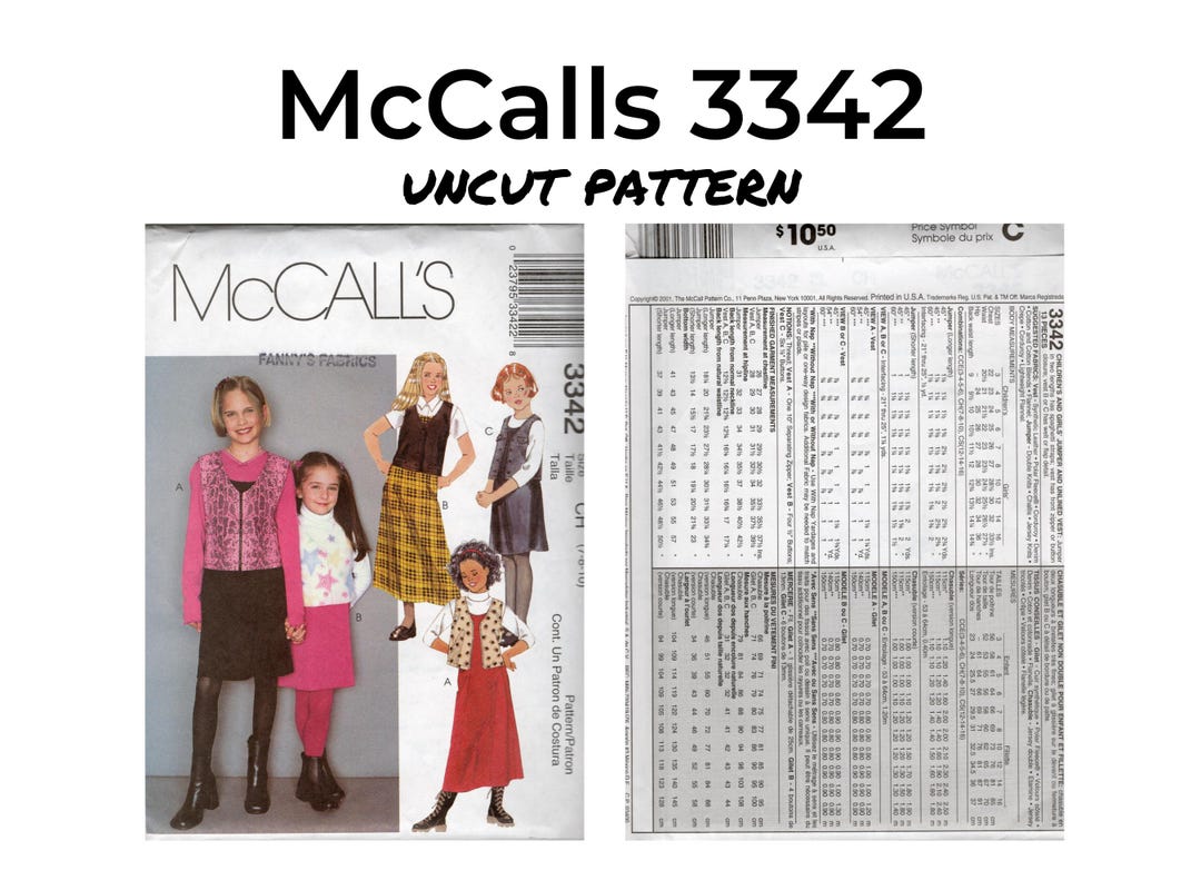 Mccalls 3342 Childrens and Girls Jumper and Unlined Vest, Paper Sewing ...