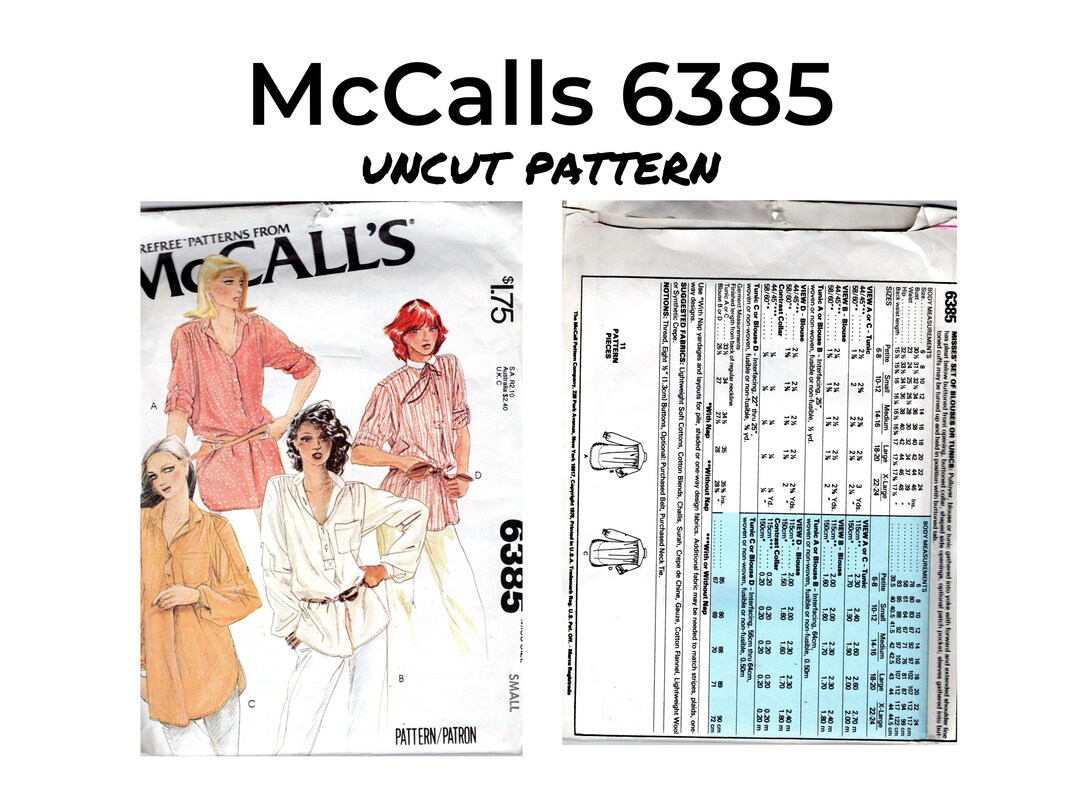 Mccalls 6385 Misses Set of Blouses Tunics, Paper Sewing Pattern, Size ...