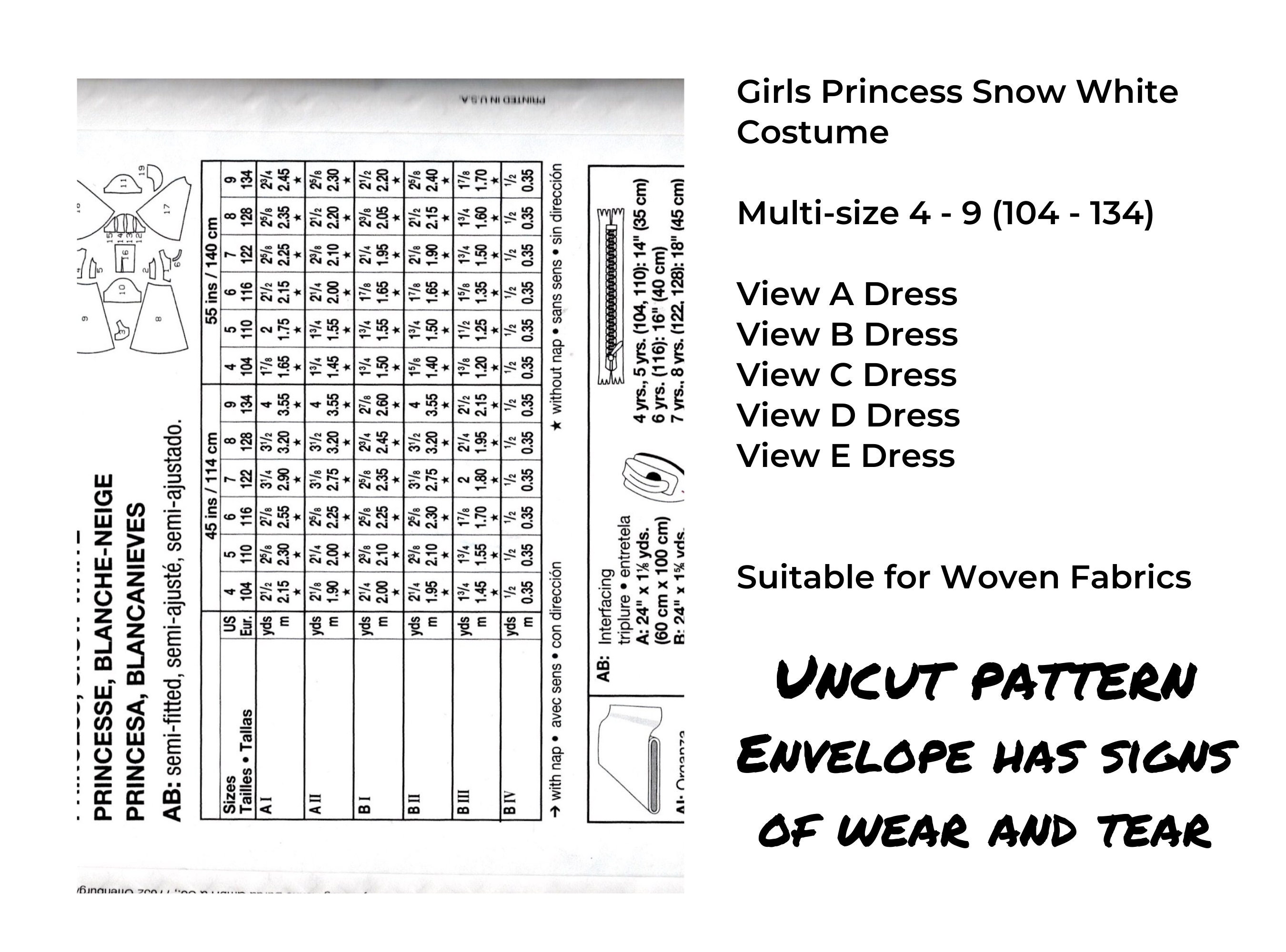 Patron De Couture Burda B2480 – Robe Princesse Et Blanche-Neige – Taille 104-134 – 19 X 13 Cm