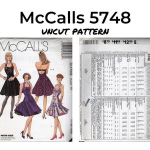 McCalls 5748 Abito e sottoveste da donna, modello di carta da cucito, non tagliato, taglia 10, 1992, scollo a V con scollo a cuore e svasato