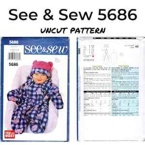See & Sew 5686 Festone e cappello per neonati, taglia NB a XL, modello di cucito in carta, non tagliato, 1998, Festone e cappello per neonati, accessori per neonati, regalo per neonati