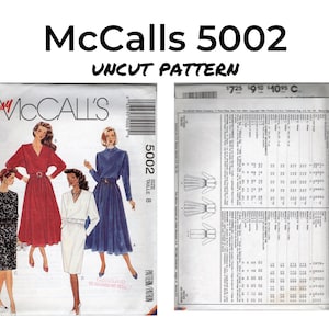 McCalls 5002 Robe longue courte trapèze en bas, coupe droite, patron de couture en papier, non découpé, taille 8, 1990, épaulettes