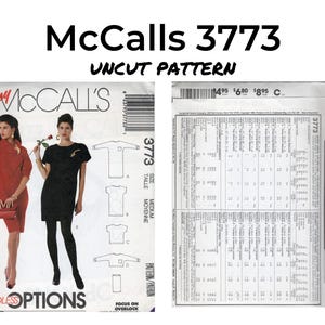 McCalls 3773 Misses Cowl Neck Dress Top, modello di cucito su carta, non tagliato, 1988, lunghezza corta, manica lunga, manica corta, abito tubino
