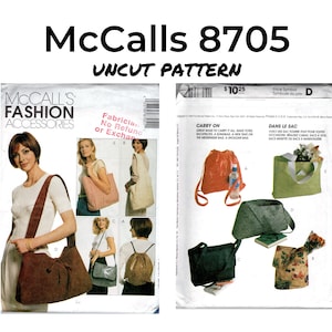 McCalls 8705 Borse Totes Borsa a tracolla Borsa a tracolla Borsa a tracolla, Modello di cucito in carta, Non tagliato, Anno, 1996, Borse per la spesa Borsa da spiaggia Borsa da lavoro