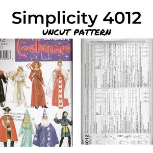 Puede incluir: Patrón de costura Simplicity número 4012 para disfraces de niños. El patrón incluye ocho piezas e instrucciones para hacer una variedad de disfraces, incluyendo un diablo, un ángel, una bruja, una reina, un mago y un ninja.