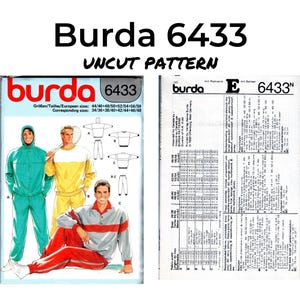 Puede incluir: Patrón de costura Burda número 6433 para un chándal de hombre. El patrón incluye instrucciones para hacer una sudadera con capucha, una sudadera de manga larga y pantalones de chándal. El patrón no está cortado e incluye tablas de tallas en tallas europeas.
