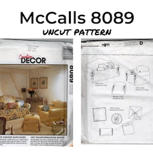 McCalls 8089 Slipcovers Quick Change, Paper Sewing Pattern, Uncut, 1995, Slipcover Couch Chair Ottoman