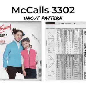 McCalls 3302 Kinder und Mädchen Jacke oder Weste, Papierschnitt-Muster, Ungeschnitten, Größen 3 - 6, 2001