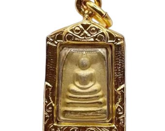 Thai Phra Somdej Amulet Pendant, Waterproof Gold Buddha Pendant, Wat Rakang Style, Thai Sacred Collectible