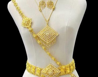 Thai Traditional Jewelry Set, Khmer Lao Wedding Costume Accessories, Vintage Style Gold & White Belt Earrings
