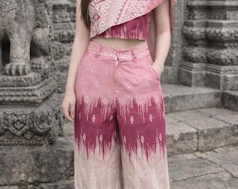 Thai Cotton Sabai Top and Wide Leg Pants New Set Ethnic Festival Outfit