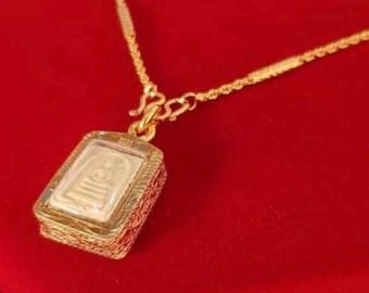 Phra Somdej Inspired Thai Buddhist Pendant Gold Tone Necklace