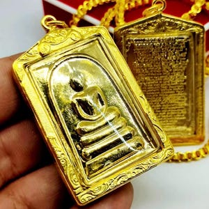 Amuleto Phra Somdej Keschaiyo, ciondolo Buddha thailandese impermeabile in oro di alta qualità, Wat Rakang, iscrizione Chinabanchorn, oggetto sacro da collezione thailandese