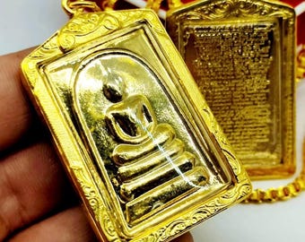 Phra Somdej Keschaiyo Amulet, Premium Gold Waterproof Thai Buddha Pendant, Wat Rakang, Chinabanchorn Script, Thai Sacred Collectible