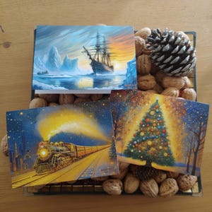 Pacote de 3 cartões postais de Natal dobrados com belas artes no gelo Van Gogh e Gustav Klimt Cartões comemorativos Impressão de arte de inverno 2025 Presente País das Maravilhas