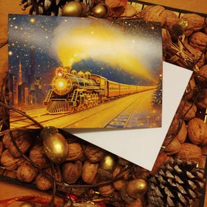 Cartoline piegate di belle arti natalizie Trenino di Natale Biglietti di auguri di Van Gogh e Gustav Klimt Stampa artistica invernale Regalo 2025 Paese delle meraviglie magico