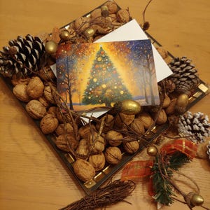 Cartes postales pliées beaux-arts de Noël Sapin de Noël Cartes de voeux Van Gogh et Gustav Klimt Impression d'art hiver 2025 Cadeau Pays des merveilles magiques