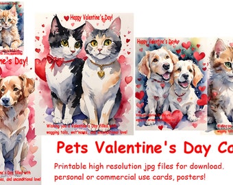 Valentine's Day cards posters cute cats and dogs for personal and commercial use printable jpg downloads high qualities  AI generated art
