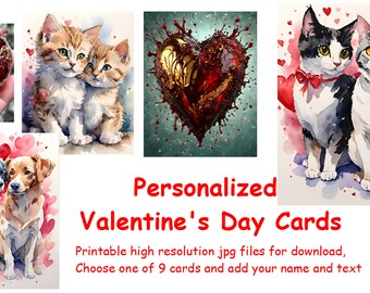 Personalized Valentine's Day cards posters printable jpg downloads high qualities  AI generated art to make  unique gift for loved person